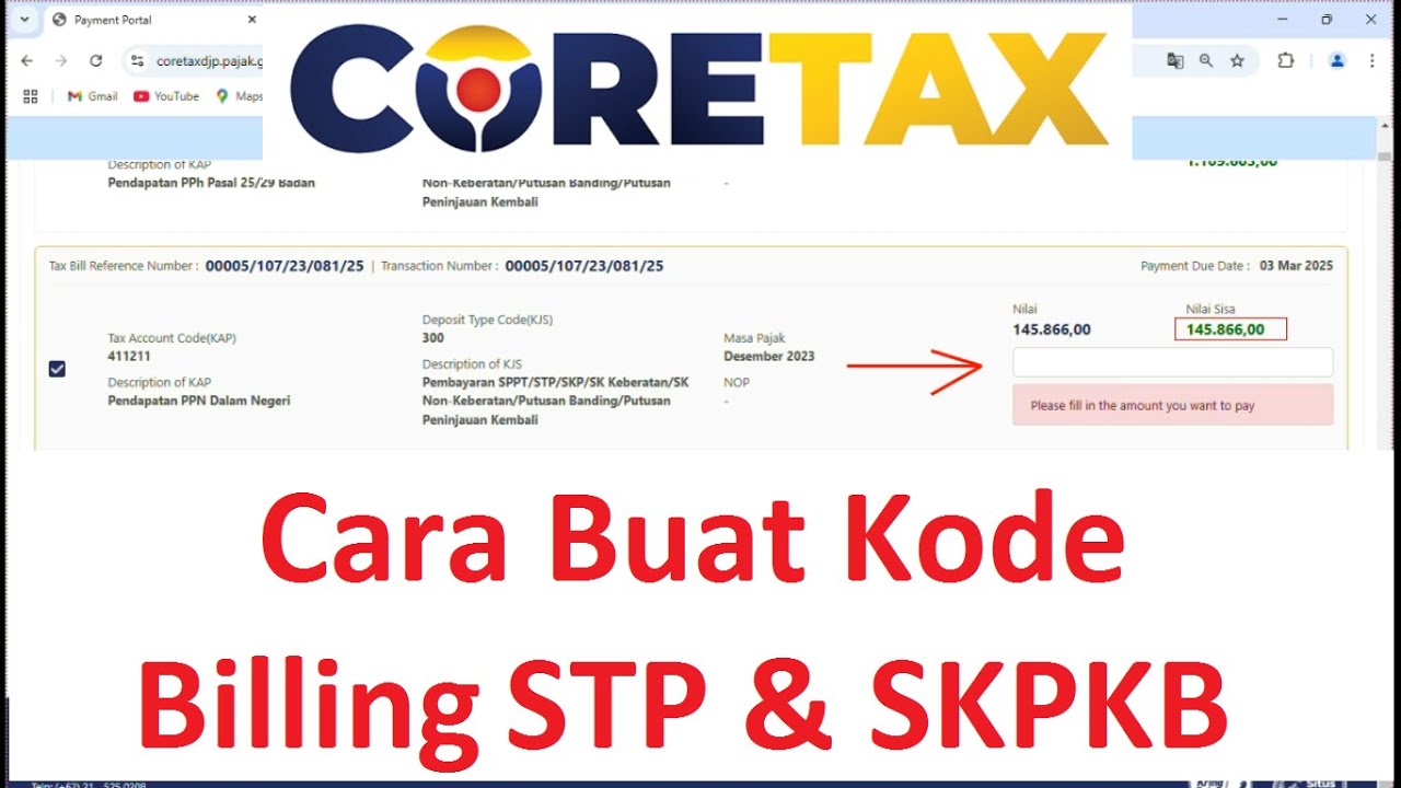 Cara Membuat Kode Billing STP dan SKPKB di Coretax